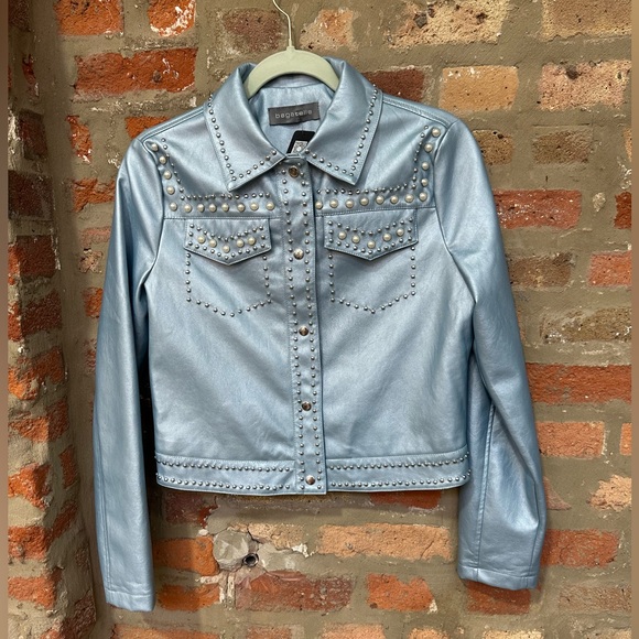 Bagatelle metallic baby blue jacket with pearls - Picture 1 of 4